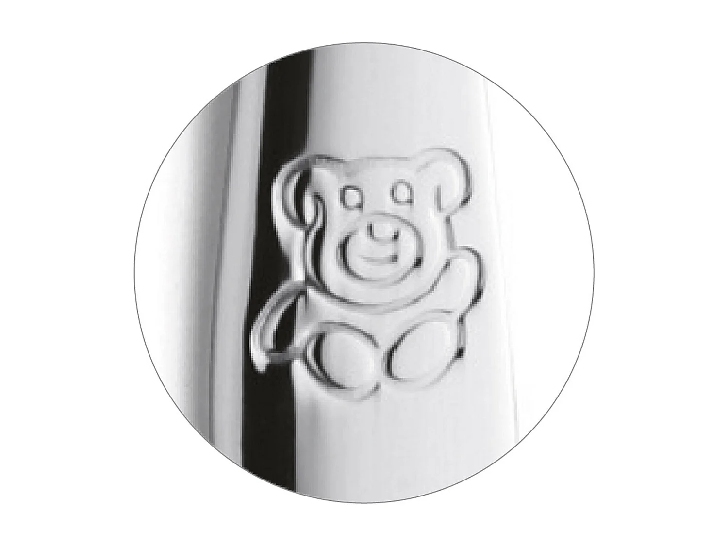 Bestekset voor kinderen met gegraveerd motief van een beer in roestvrij staal