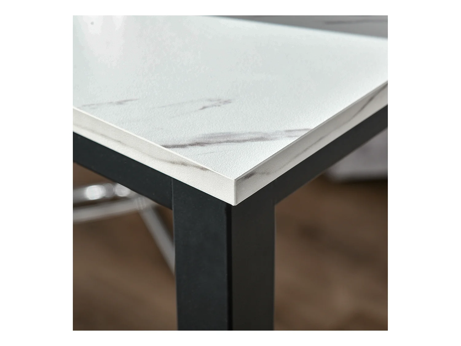 Table de bar - table haute de cuisine - dim. 120 x 40 x 100 cm - aspect marbre blanc acier noir