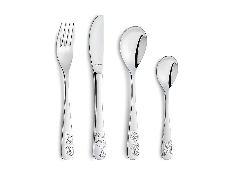 4-tlg. Kinder-Besteck-Set Forest friends Hochglanz-Silber