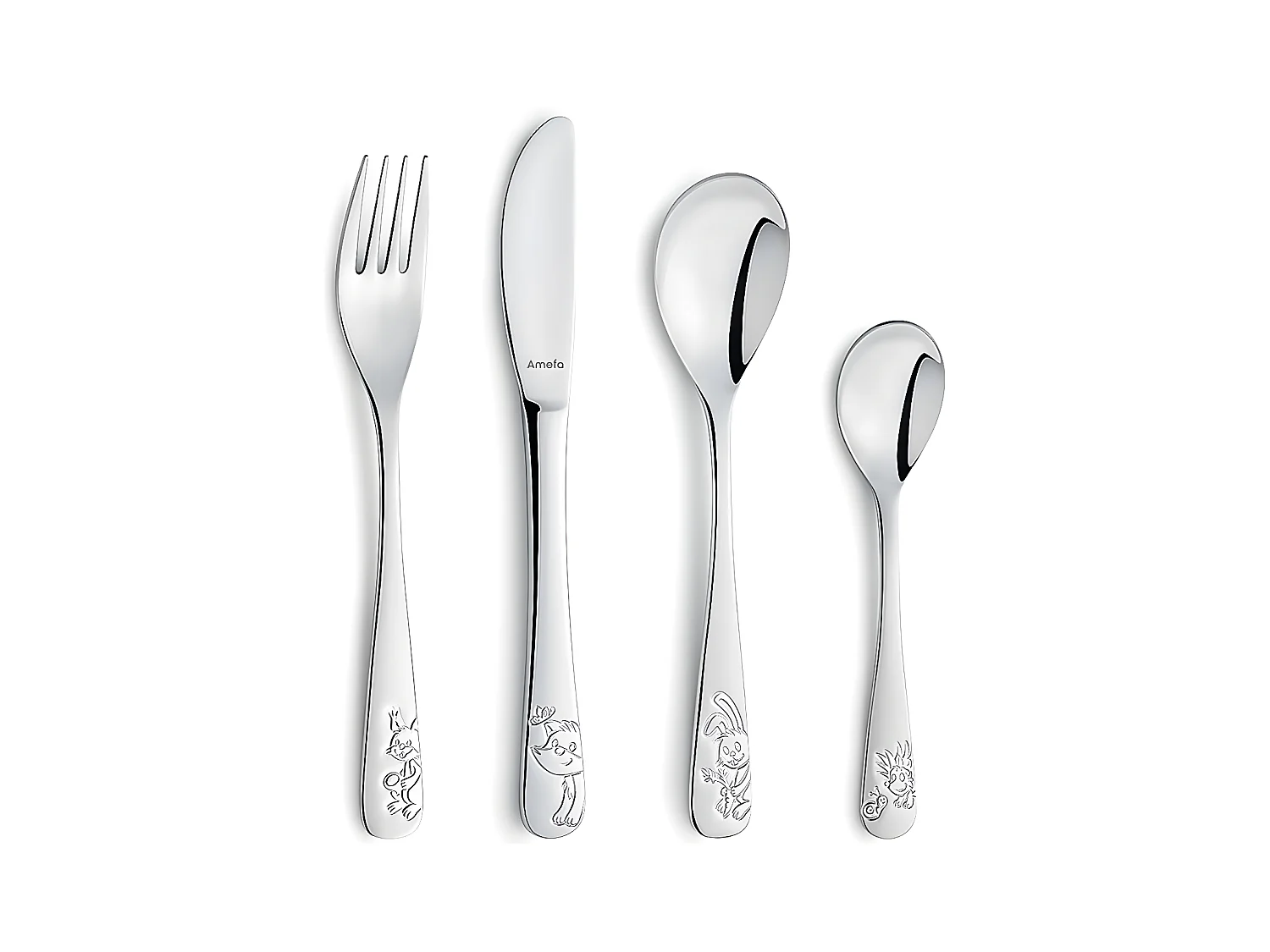 4-tlg. Kinder-Besteck-Set Forest friends Hochglanz-Silber