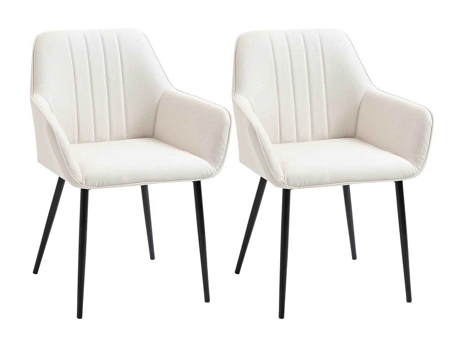 Chaises de visiteur design scandinave - lot de 2 chaises - pieds effilés métal noir - assise dossier accoudoirs ergonomiques lin crème