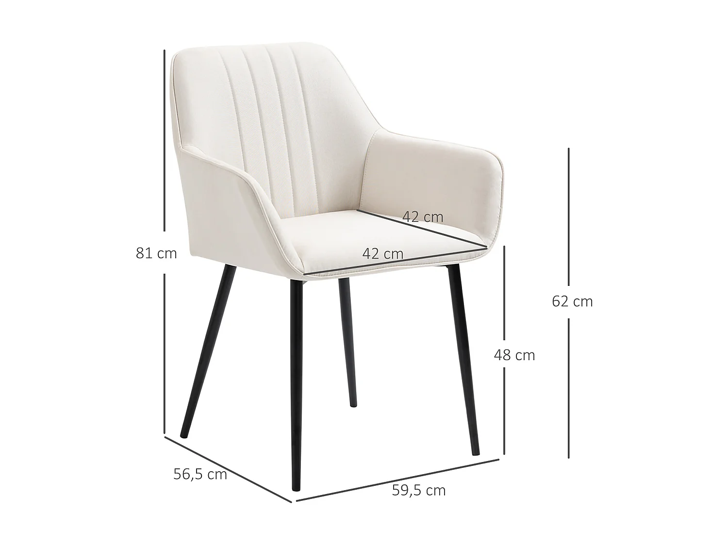Chaises de visiteur design scandinave - lot de 2 chaises - pieds effilés métal noir - assise dossier accoudoirs ergonomiques lin crème