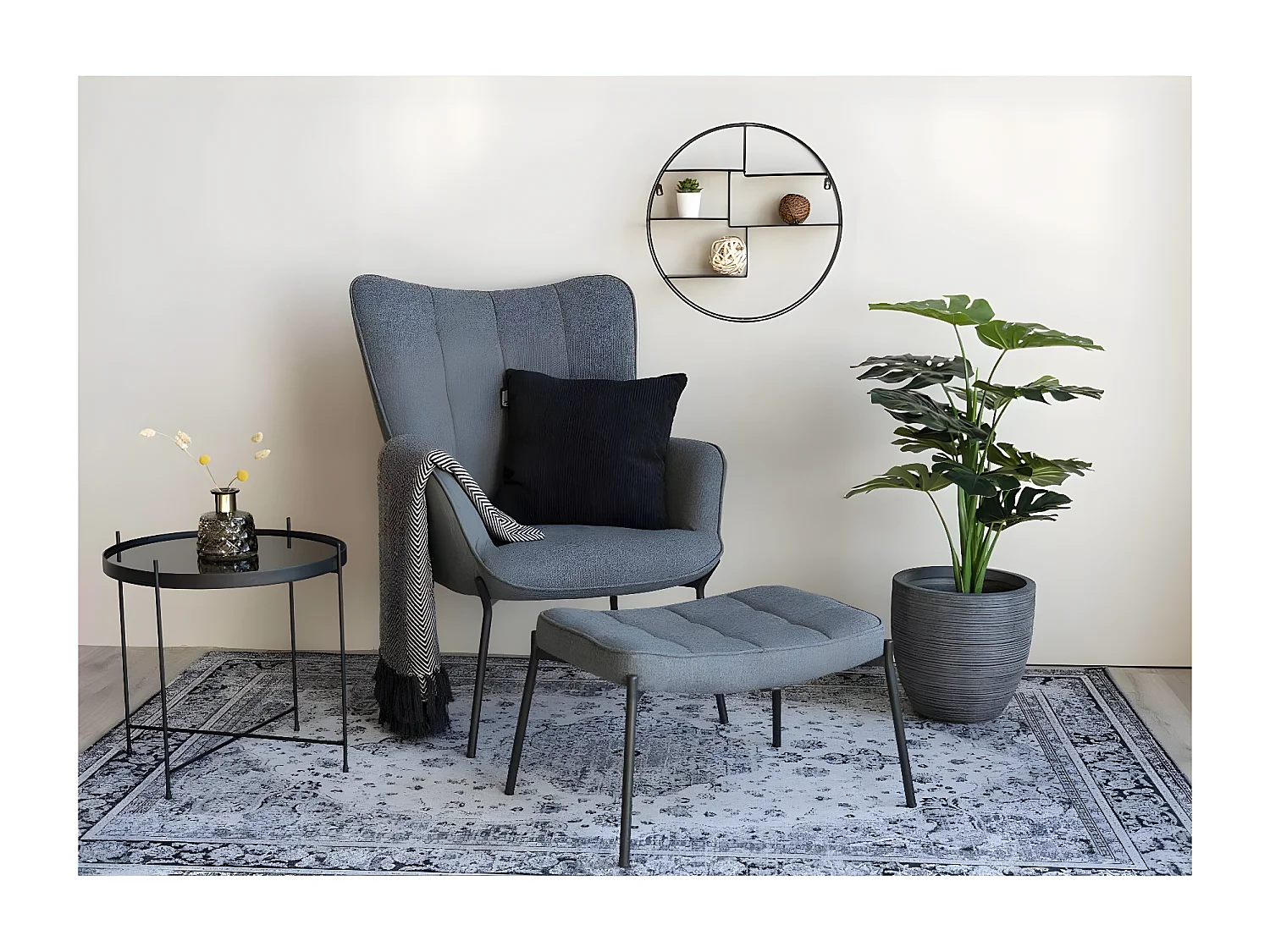 LAPIO - Etagère Murale Circulaire 5 Plateaux Acier Noir