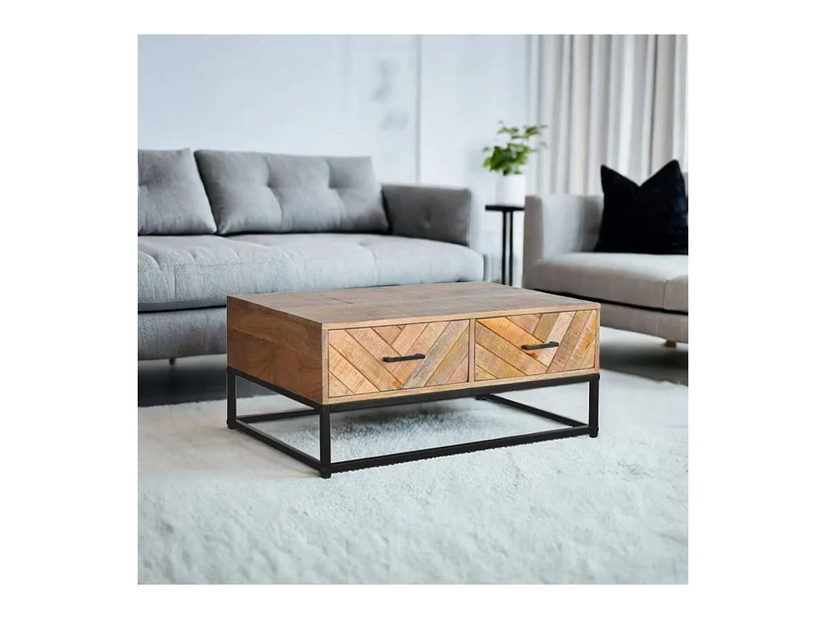 MANKO - Table Basse 2 Tiroirs en Manguier Massif