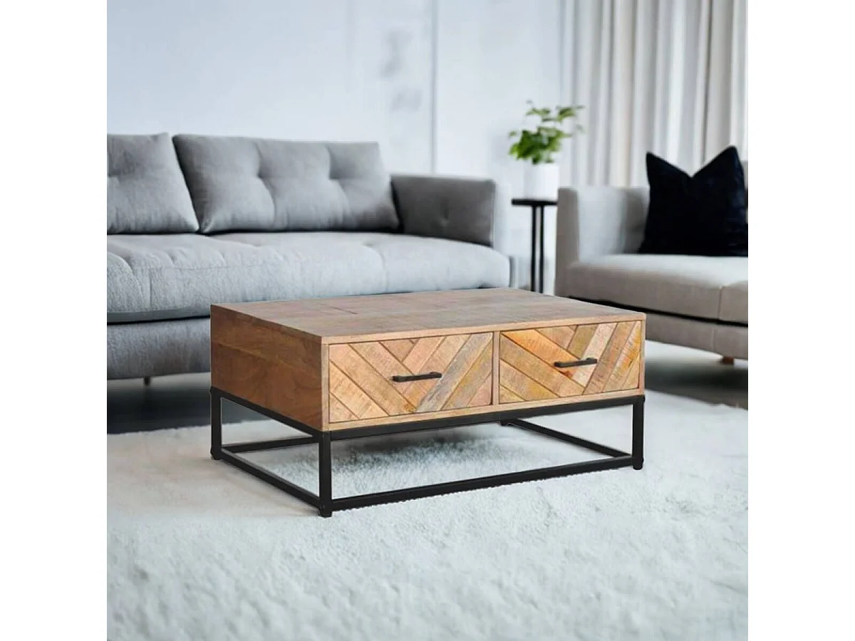 MANKO - Table Basse 2 Tiroirs en Manguier Massif