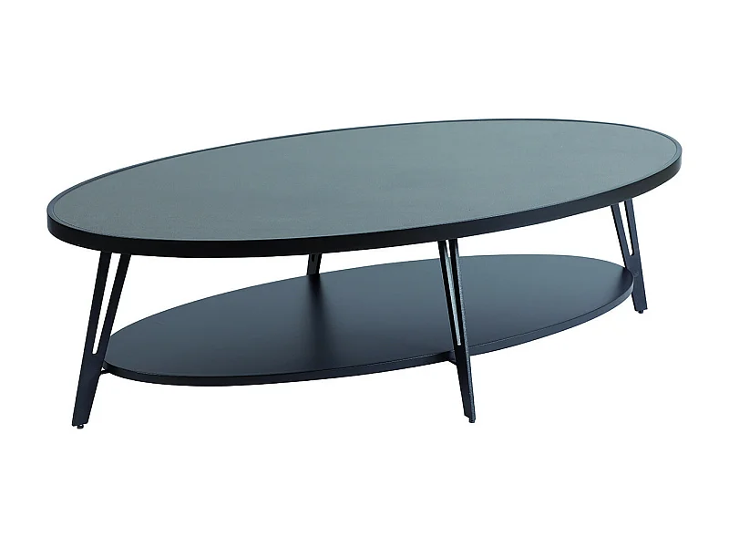 LAUREN - Table Basse Ovale Plateau Céramique Piètement Noir