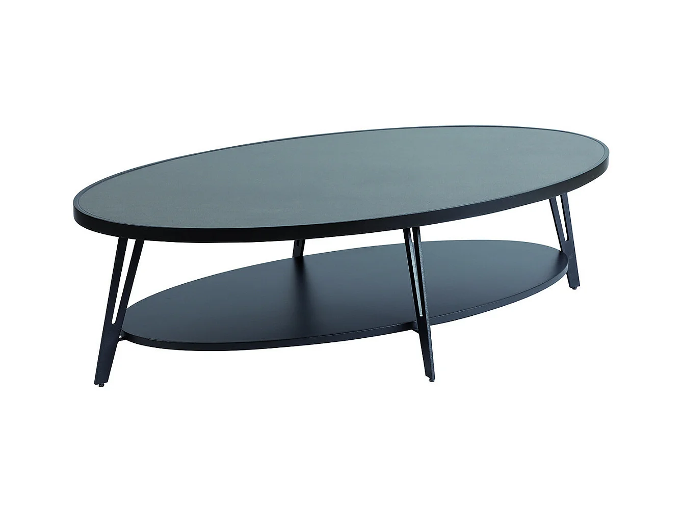 LAUREN - Table Basse Ovale Plateau Céramique Piètement Noir