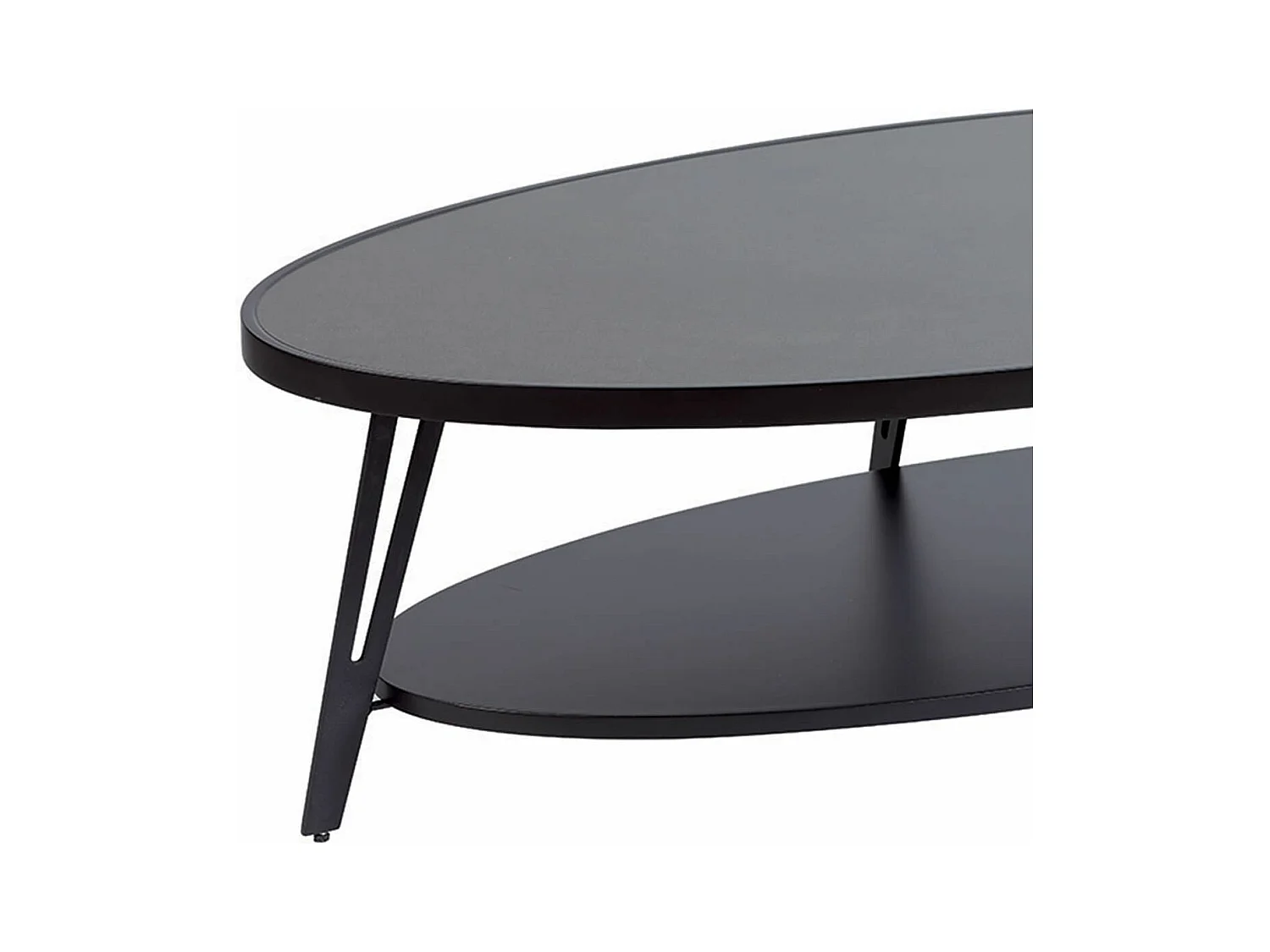 LAUREN - Table Basse Ovale Plateau Céramique Piètement Noir