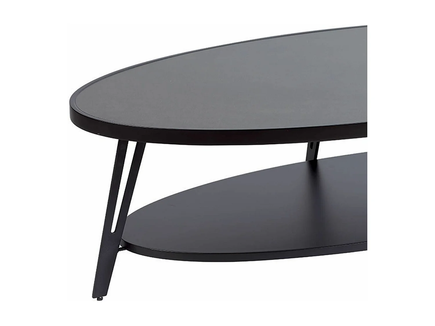 LAUREN - Table Basse Ovale Plateau Céramique Piètement Noir