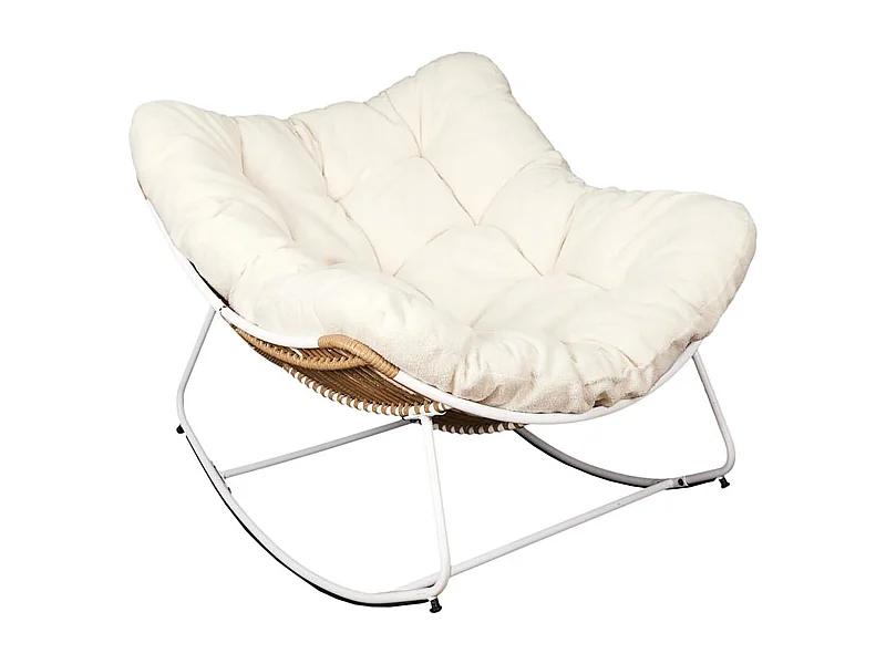 MERIDA - Fauteuil à Bascule Blanc avec Assise Capitonnée et Bouclettes