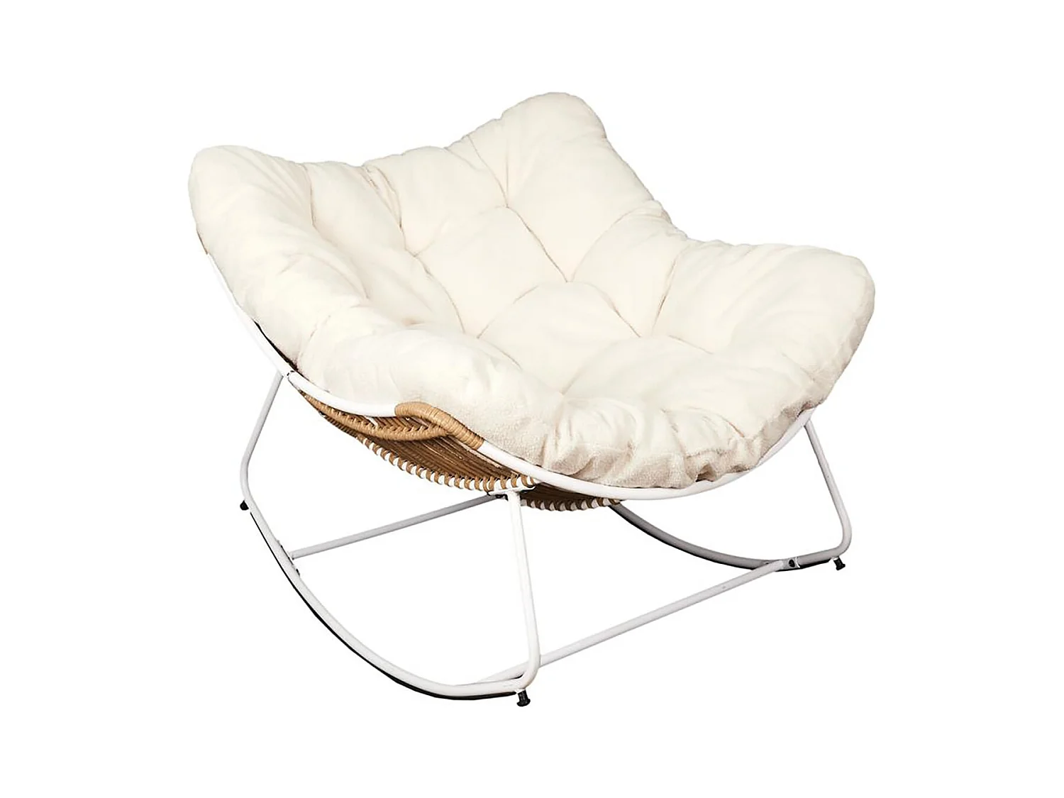 MERIDA - Fauteuil à Bascule Blanc avec Assise Capitonnée et Bouclettes