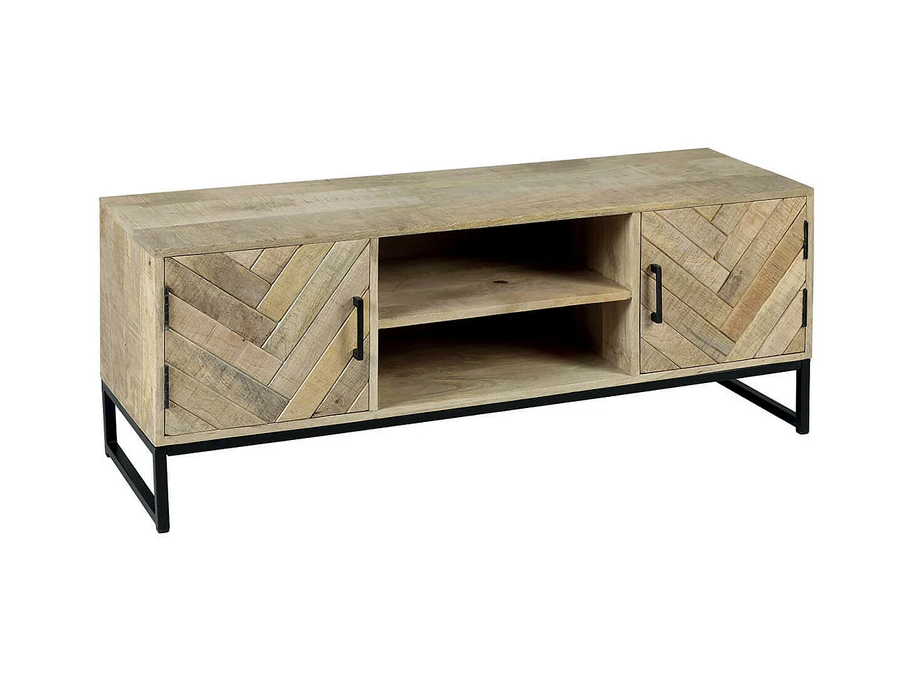 MANKO - Meuble TV 2 Portes 2 Niches en Manguier Massif