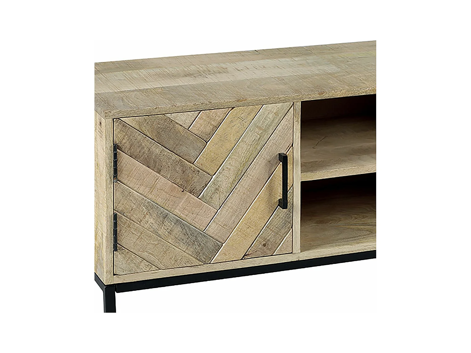 MANKO - Meuble TV 2 Portes 2 Niches en Manguier Massif