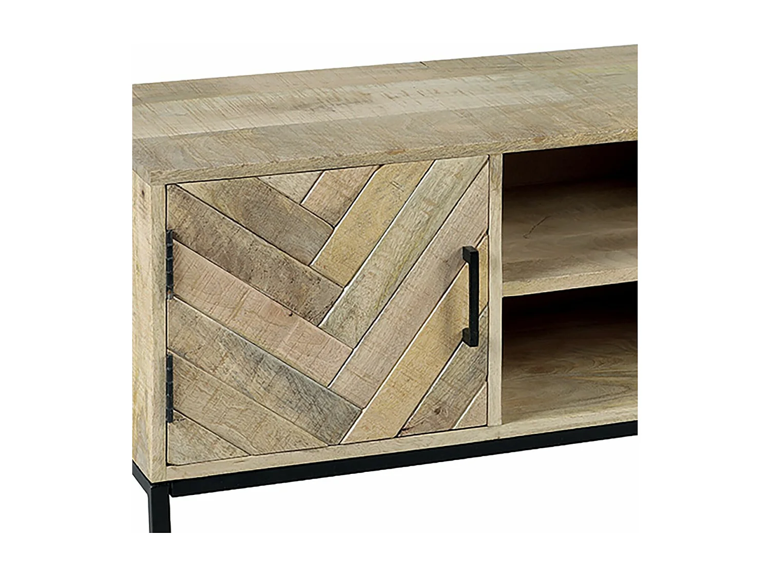 MANKO - Meuble TV 2 Portes 2 Niches en Manguier Massif