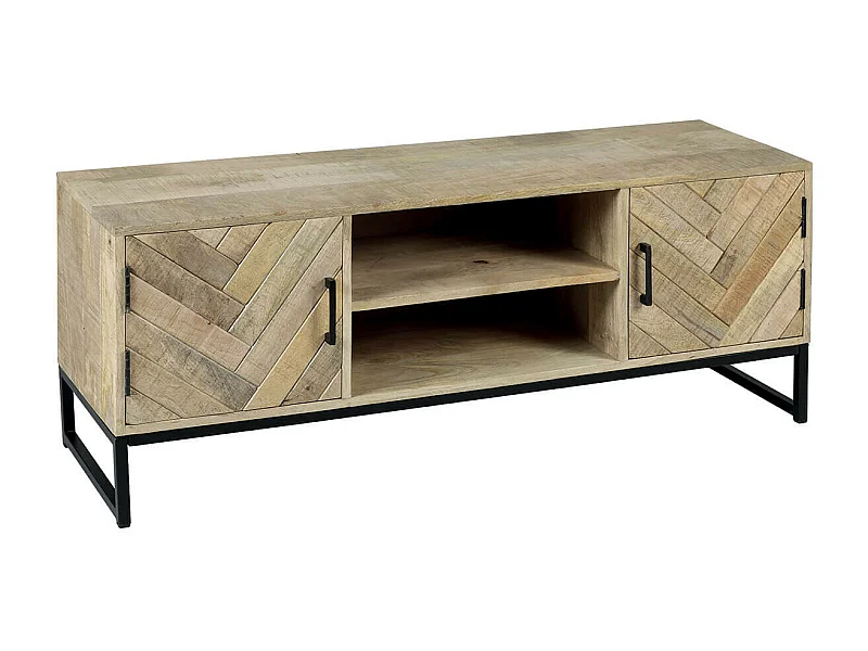 MANKO - Meuble TV 2 Portes 2 Niches en Manguier Massif