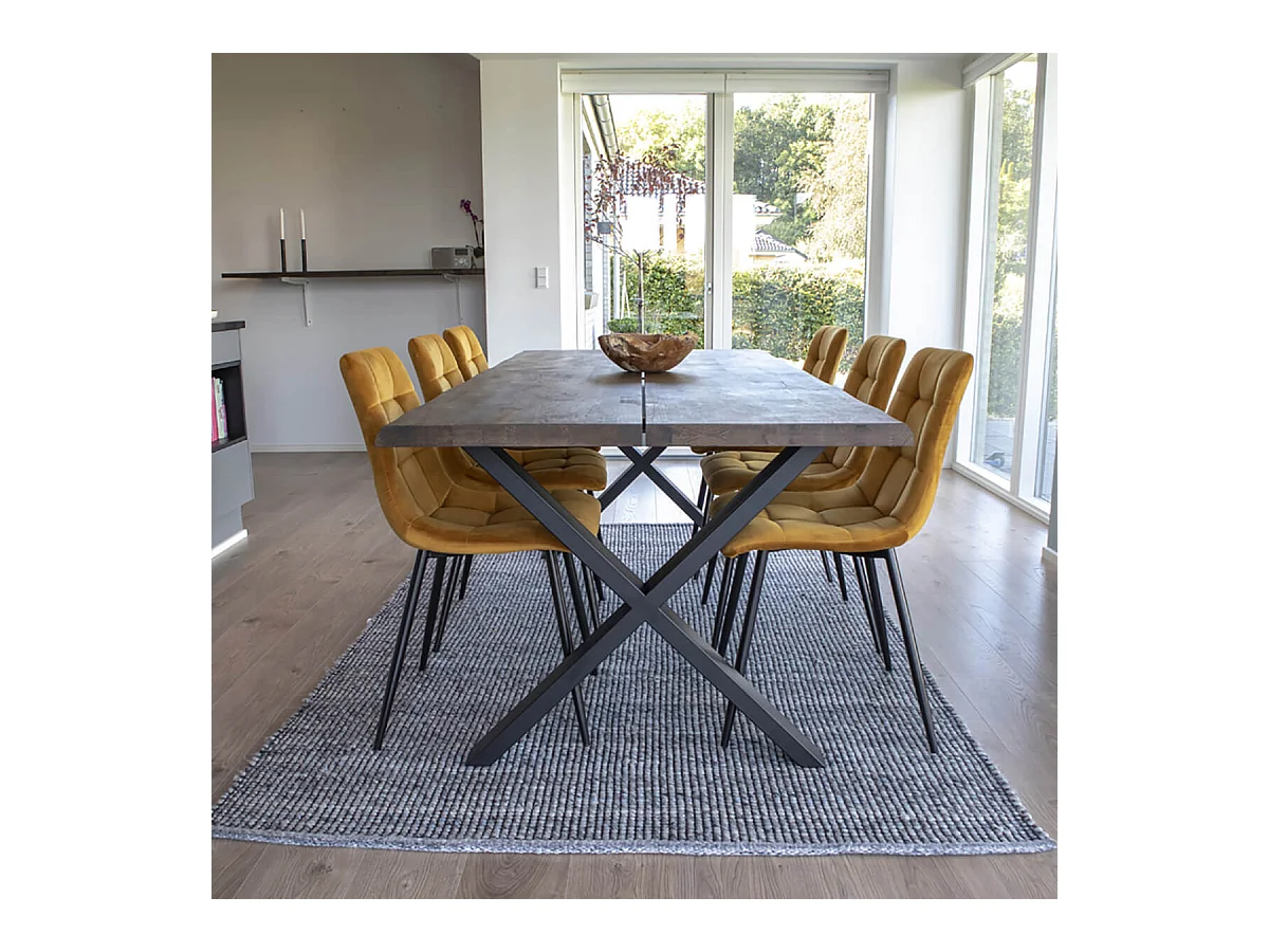 CIOTAT - Table Repas 200cm Plateau Chêne Grisé et Pieds Acier