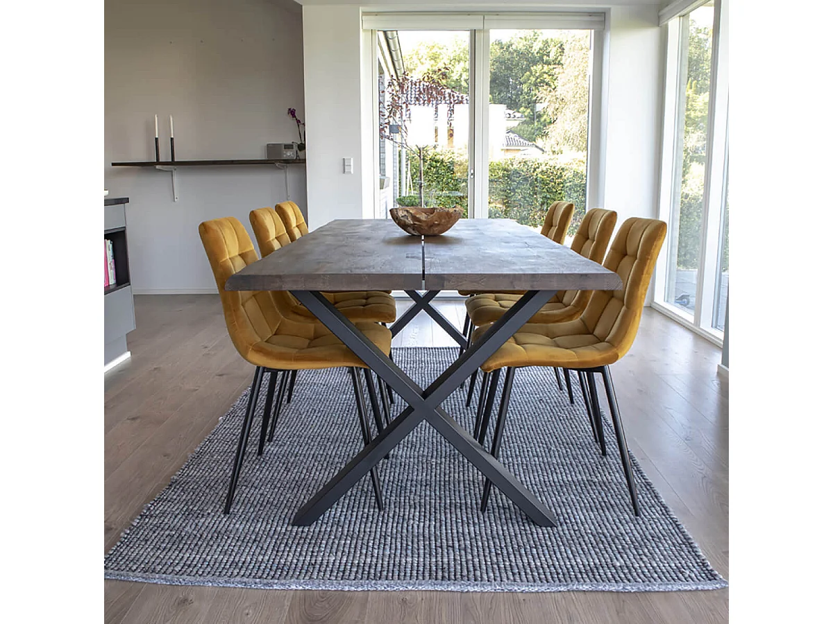 CIOTAT - Table Repas 200cm Plateau Chêne Grisé et Pieds Acier