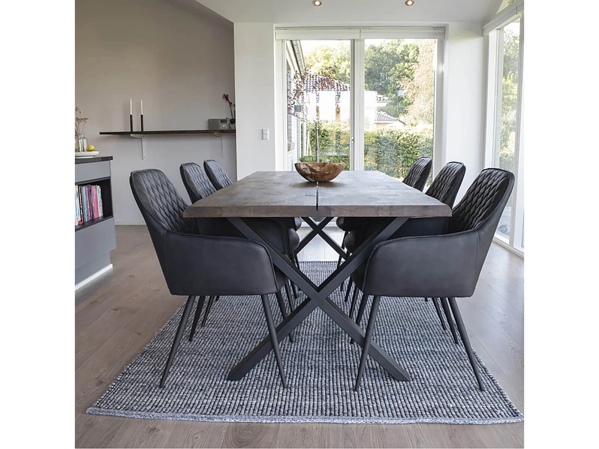 CIOTAT - Table Repas 200cm Plateau Chêne Grisé et Pieds Acier