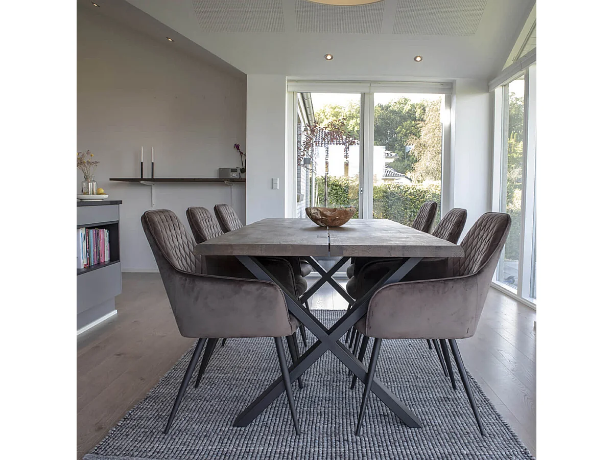 CIOTAT - Table Repas 200cm Plateau Chêne Grisé et Pieds Acier