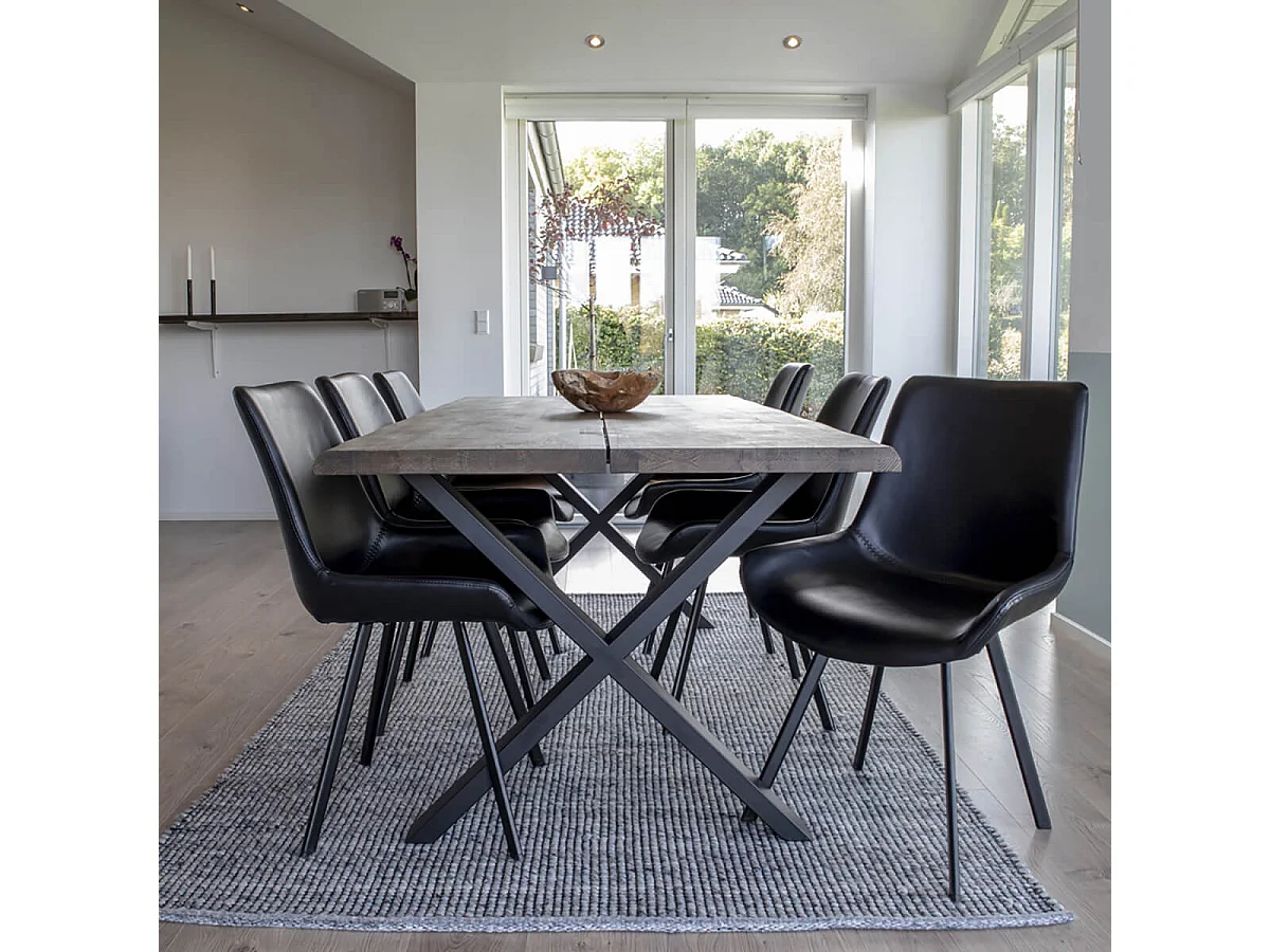 CIOTAT - Table Repas 200cm Plateau Chêne Grisé et Pieds Acier