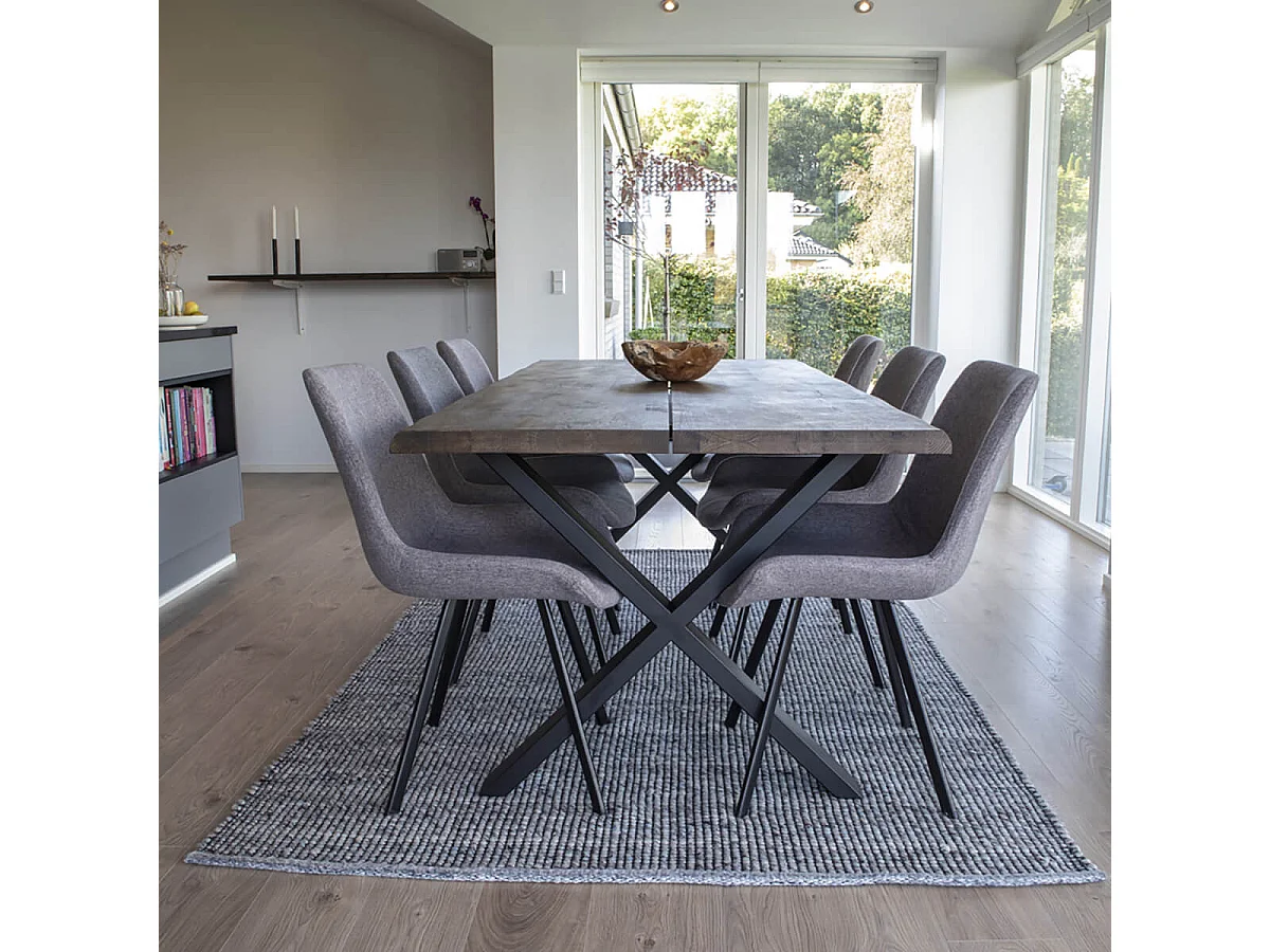 CIOTAT - Table Repas 200cm Plateau Chêne Grisé et Pieds Acier