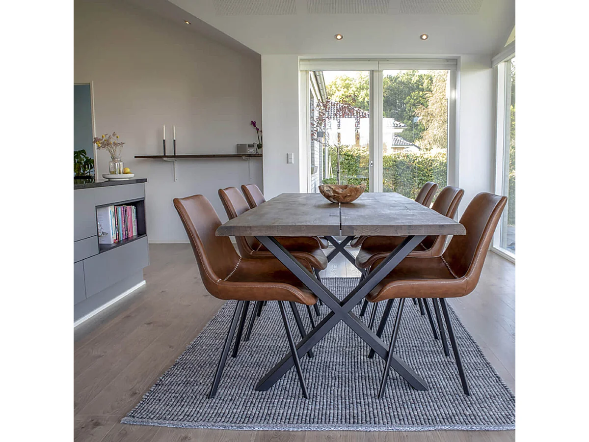 CIOTAT - Table Repas 200cm Plateau Chêne Grisé et Pieds Acier