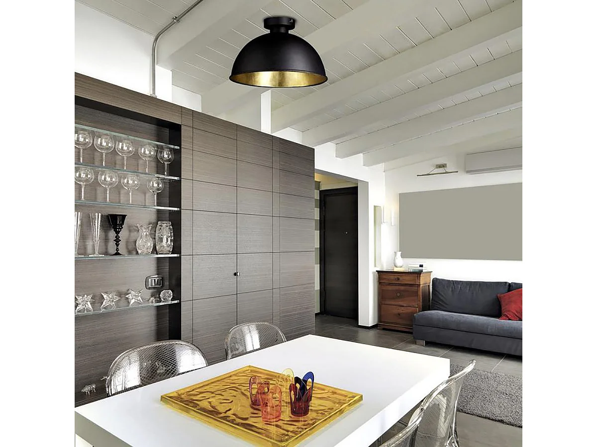 LOCKA - Plafonnier Métal Noir Mat et Doré