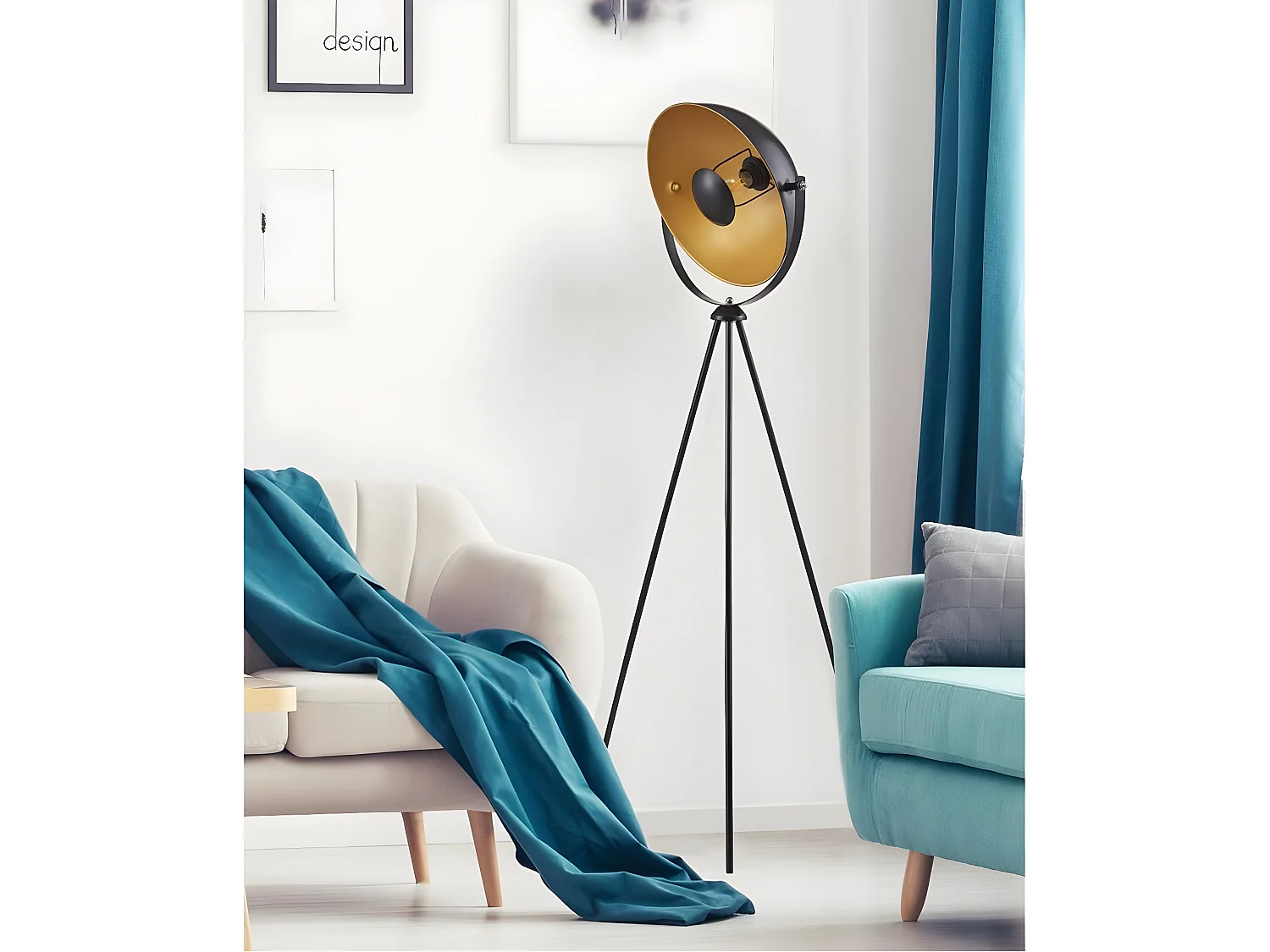 SKOPE - Lampadaire Trépied en Métal Noir et Doré