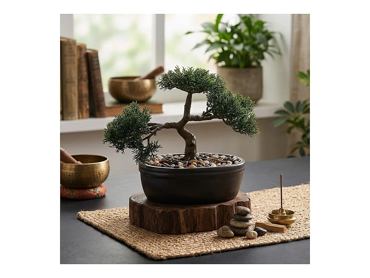 Plante artificielle Bonsaï dans un pot en céramique H 23 cm