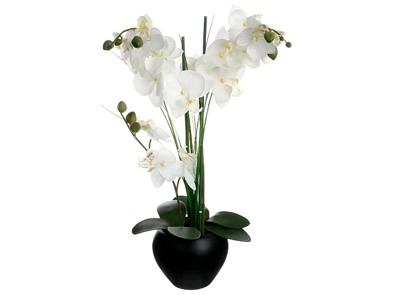 Plante artificielle Orchidée dans un pot en céramique noire H 53 cm