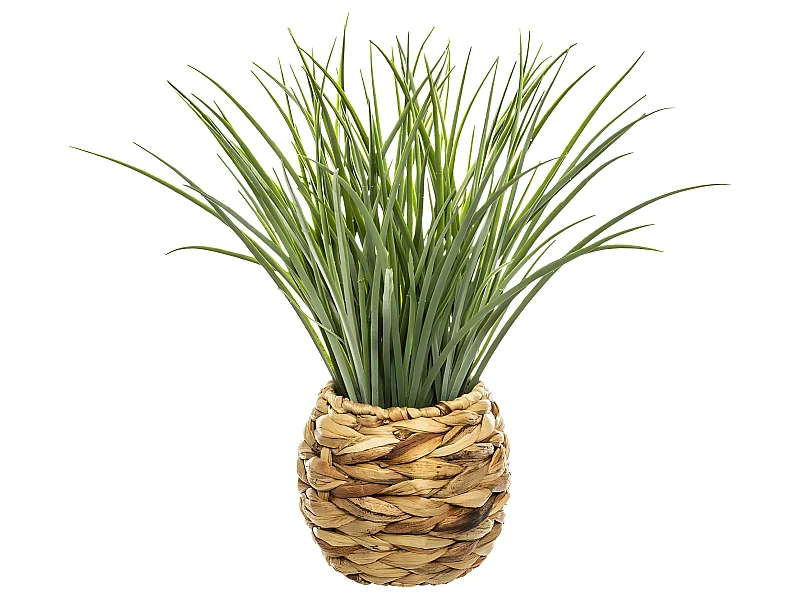 Plante artificielle Herbe dans un Pot tressé en jacinthe d'eau beige naturel H 48 cm