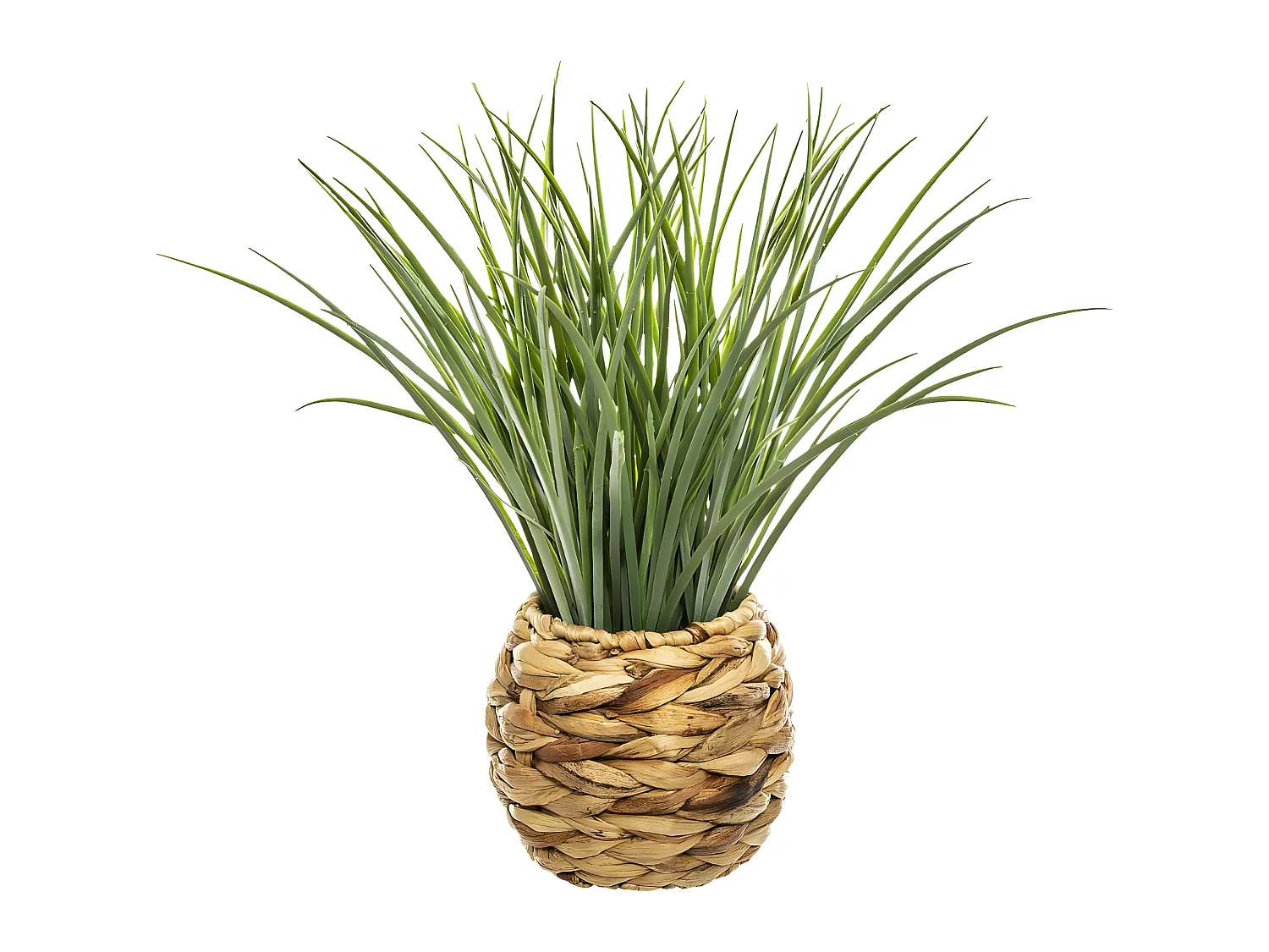 Plante artificielle Herbe dans un Pot tressé en jacinthe d'eau beige naturel H 48 cm