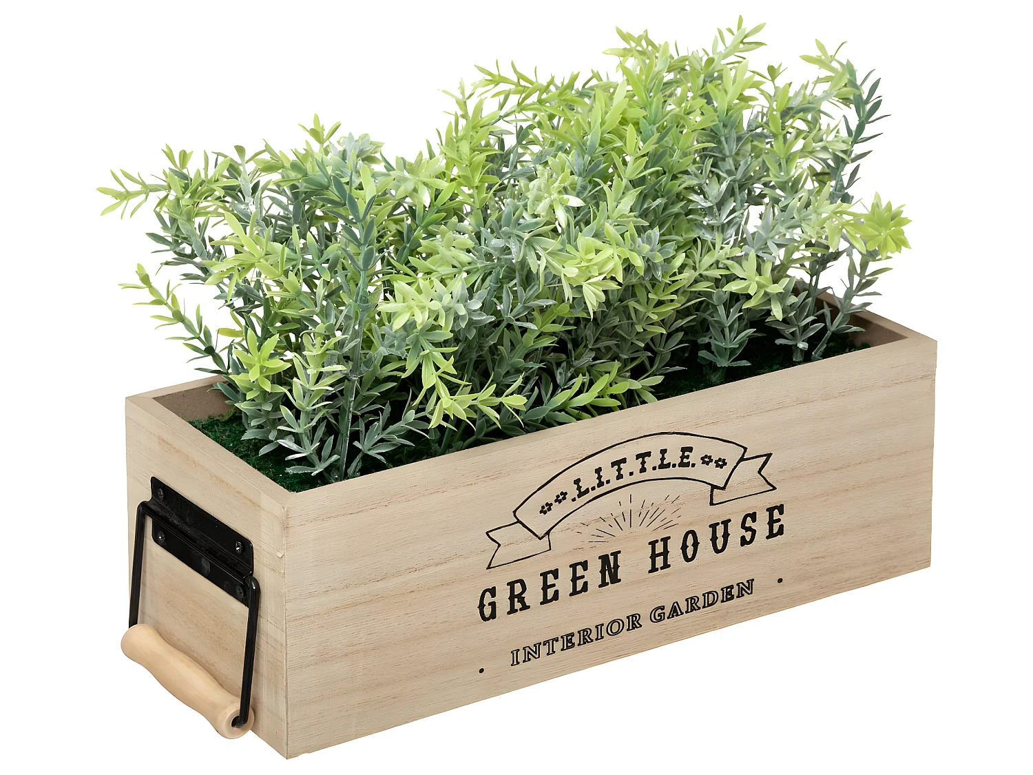 Plante verte artificielle Jardinière en Bois L 35 cm