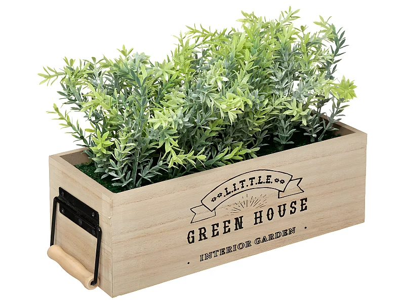 Plante verte artificielle Jardinière en Bois L 35 cm