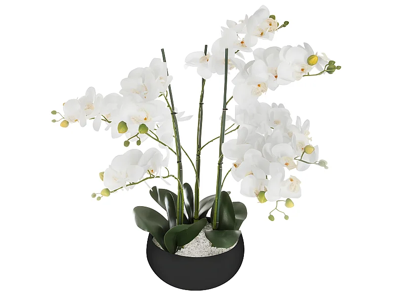 Plante artificielle Orchidée dans Pot en céramique noire H 62 cm