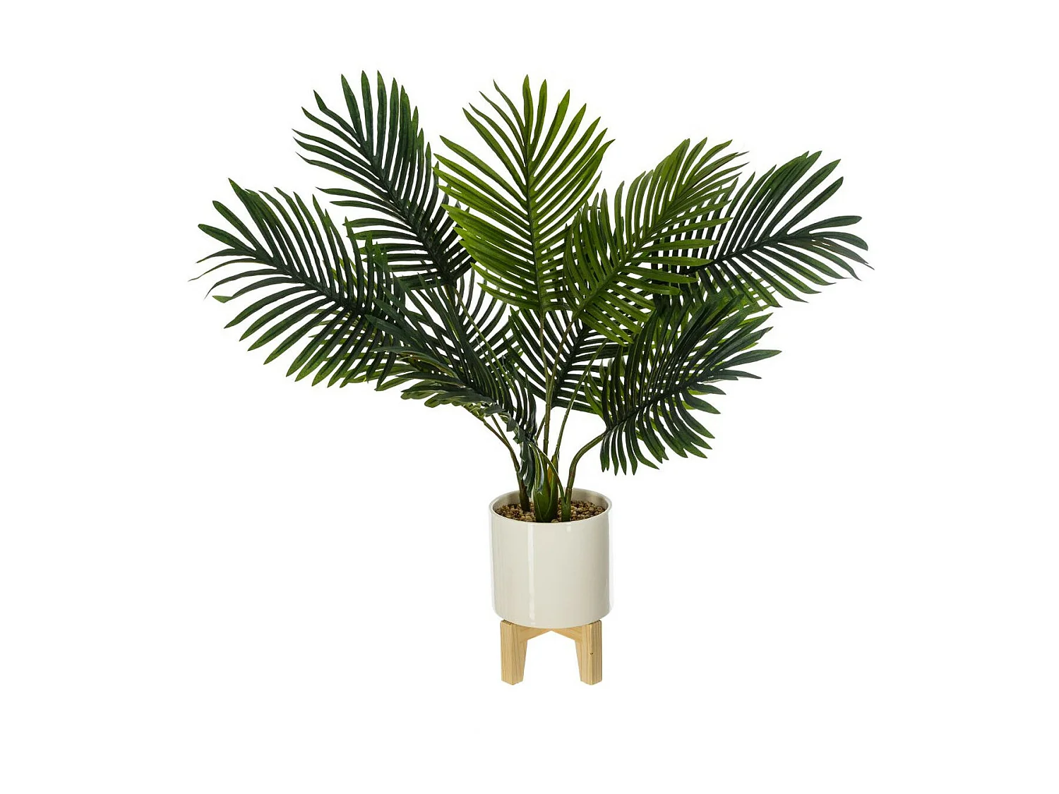 Plante artificielle Palmier dans un pot en céramique pied en bois H 72 cm