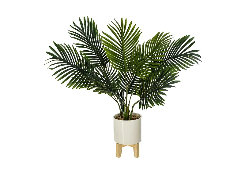 Plante artificielle Palmier dans un pot en céramique pied en bois H 72 cm