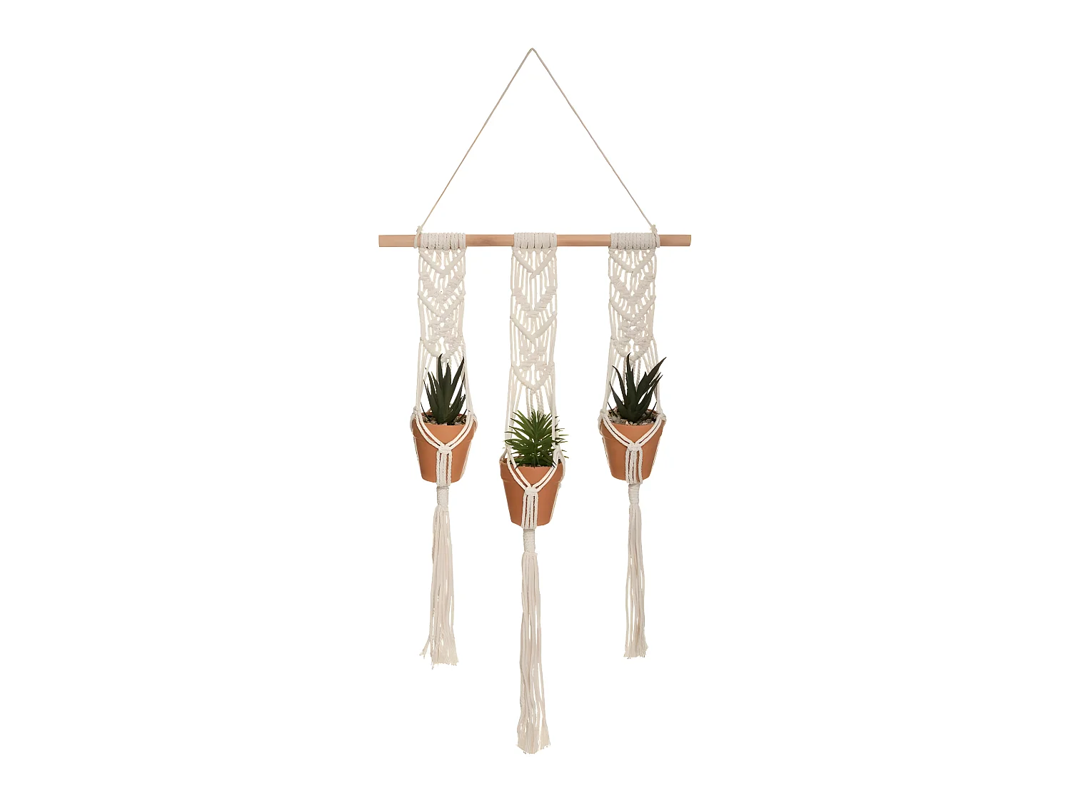 Suspension en Coton 3 Plantes artificielles Pots en Terre cuite  H 68 cm