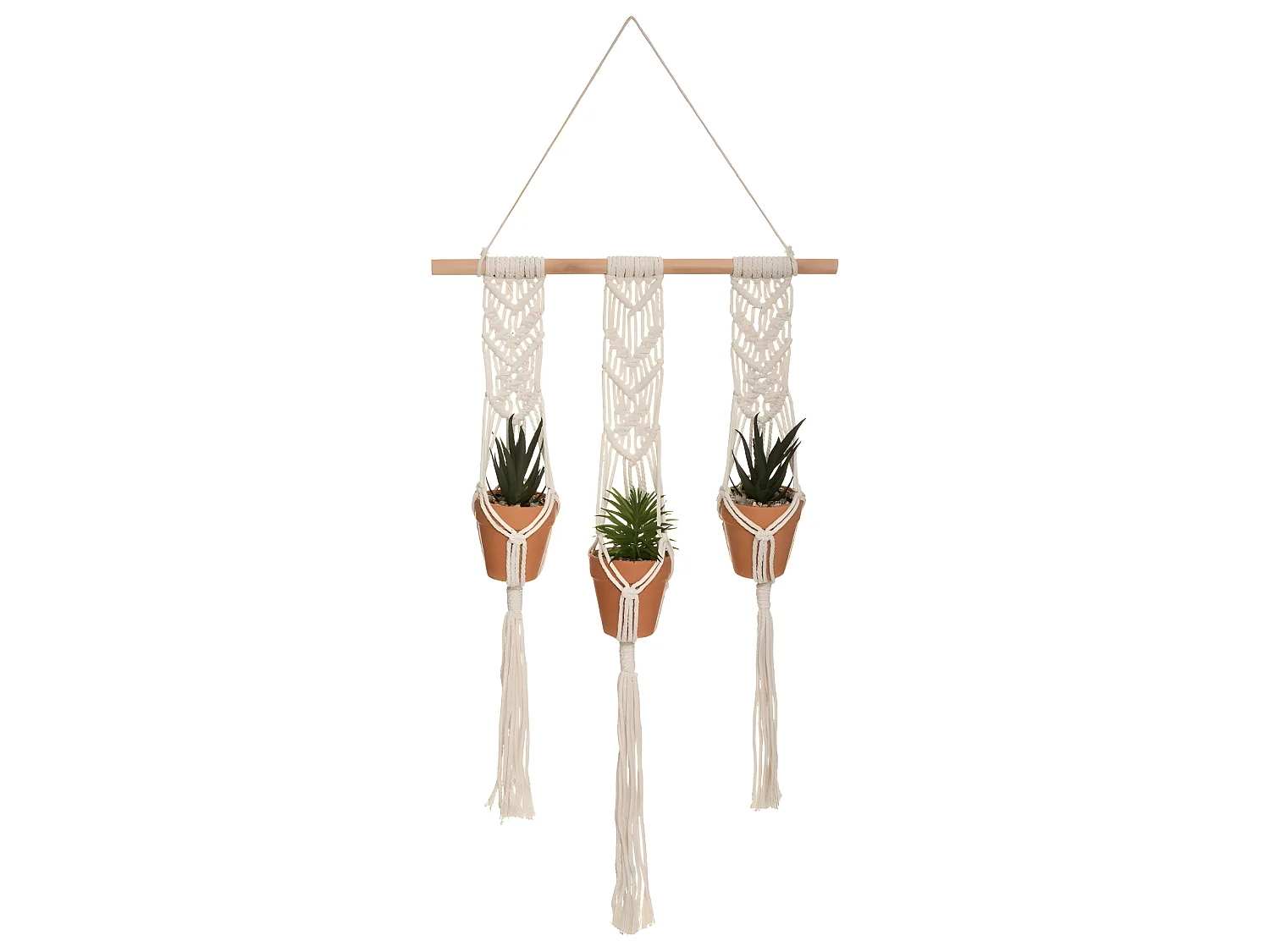 Suspension en Coton 3 Plantes artificielles Pots en Terre cuite  H 68 cm