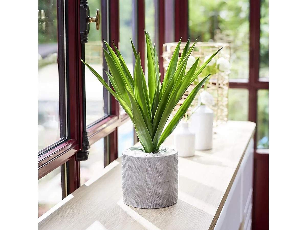 Plante artificielle Aloe Vera dans un pot en céramique H 49 cm