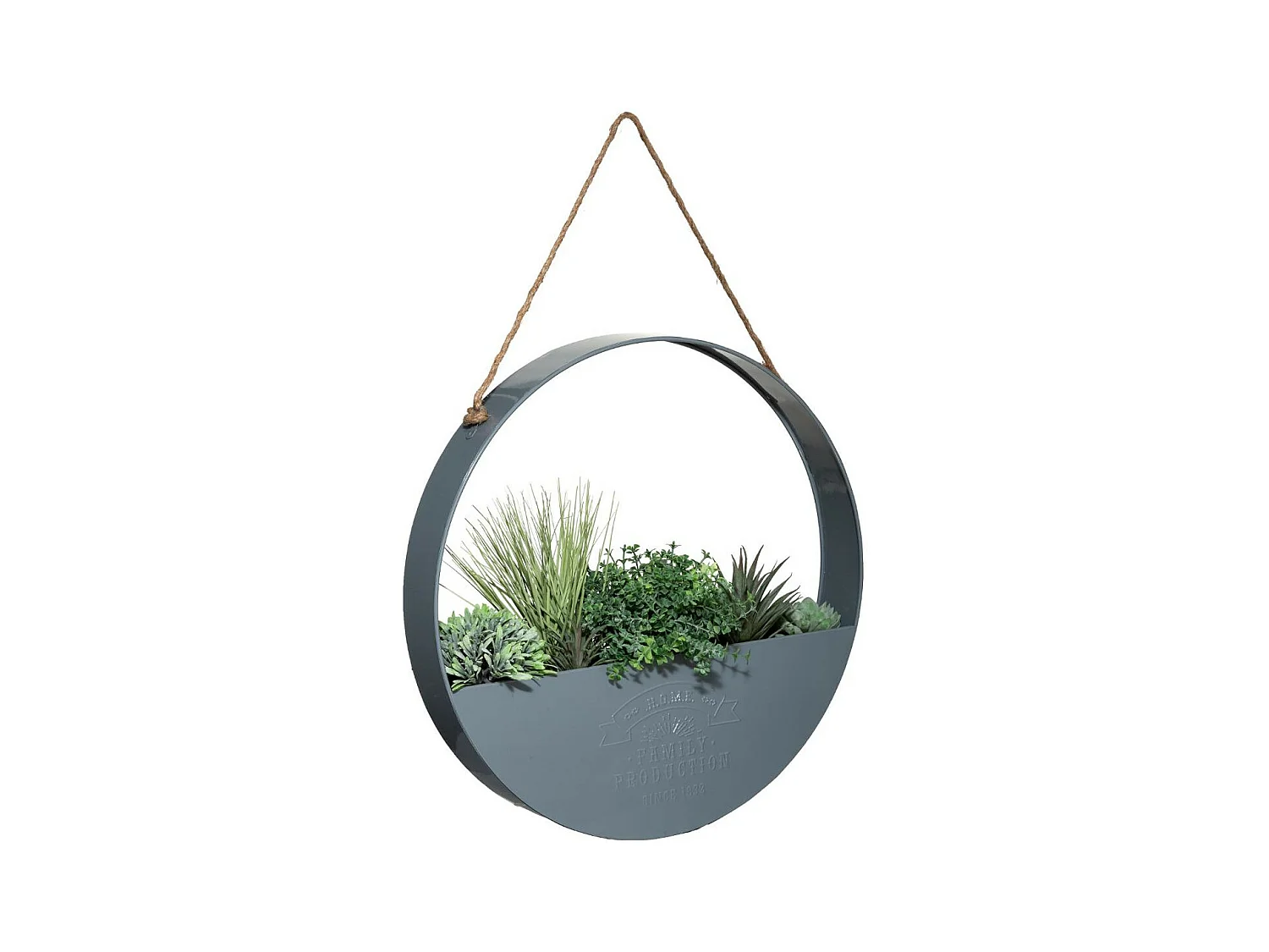 Plantes vertes artificielles dans Suspension en Métal Gris