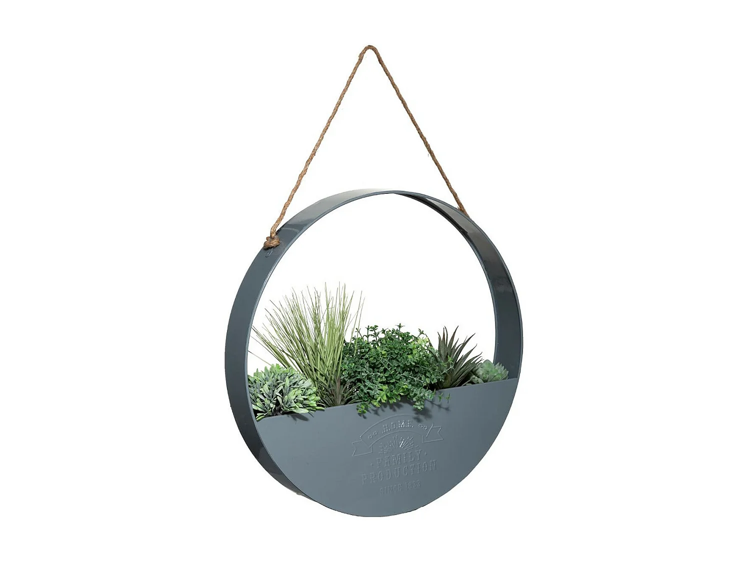 Plantes vertes artificielles dans Suspension en Métal Gris