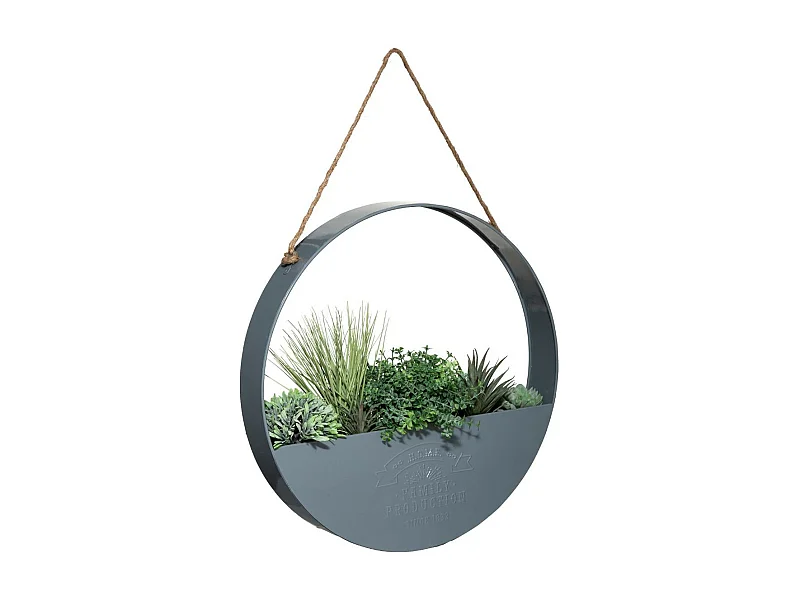 Plantes vertes artificielles dans Suspension en Métal Gris