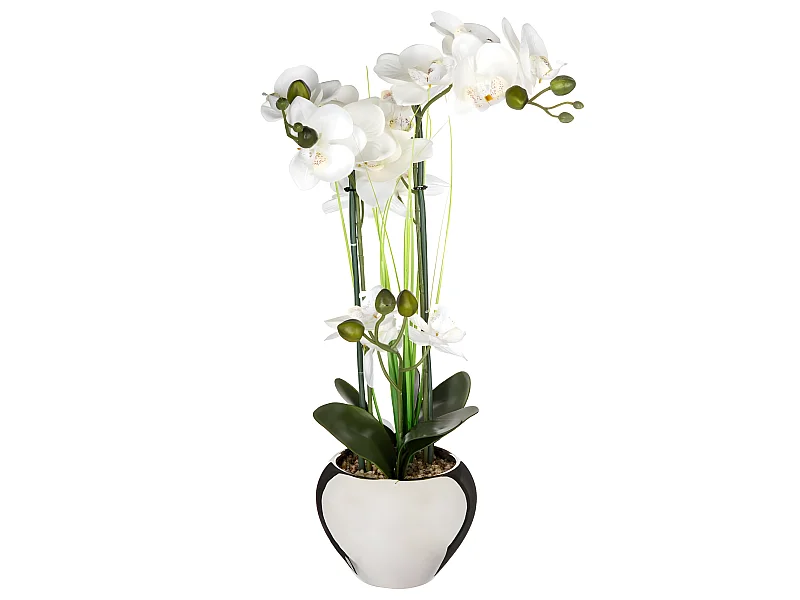 Plante artificielle Orchidée dans un pot en céramique argent H 53 cm