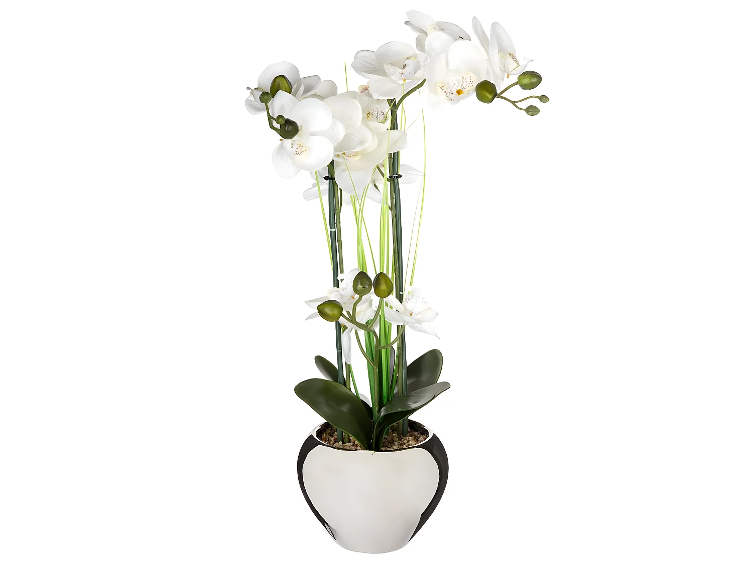 Plante artificielle Orchidée dans un pot en céramique argent H 53 cm