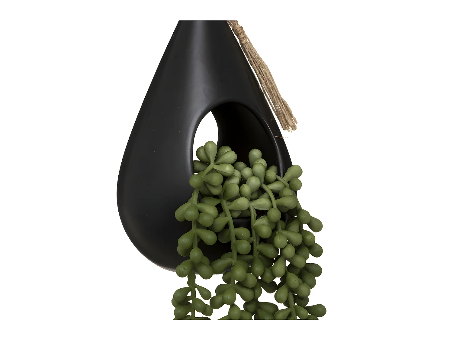 Plante artificielle suspendue dans un pot en céramique Noire H 50 cm