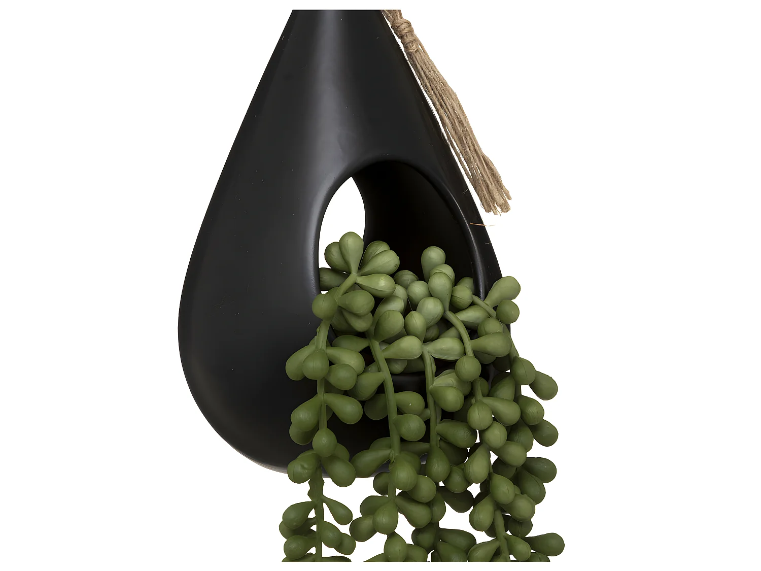 Plante artificielle suspendue dans un pot en céramique Noire H 50 cm