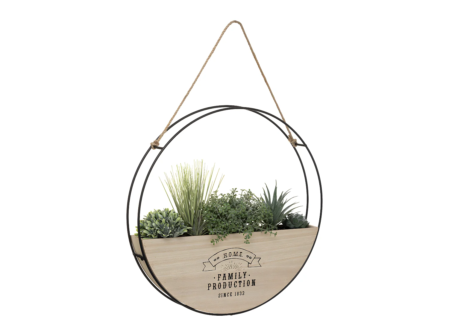 Plantes vertes artificielles dans Suspension en Bois et Métal