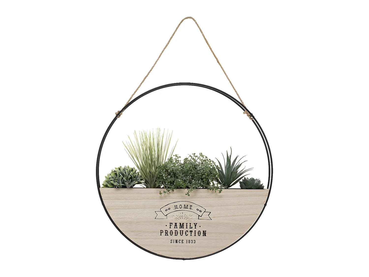 Plantes vertes artificielles dans Suspension en Bois et Métal