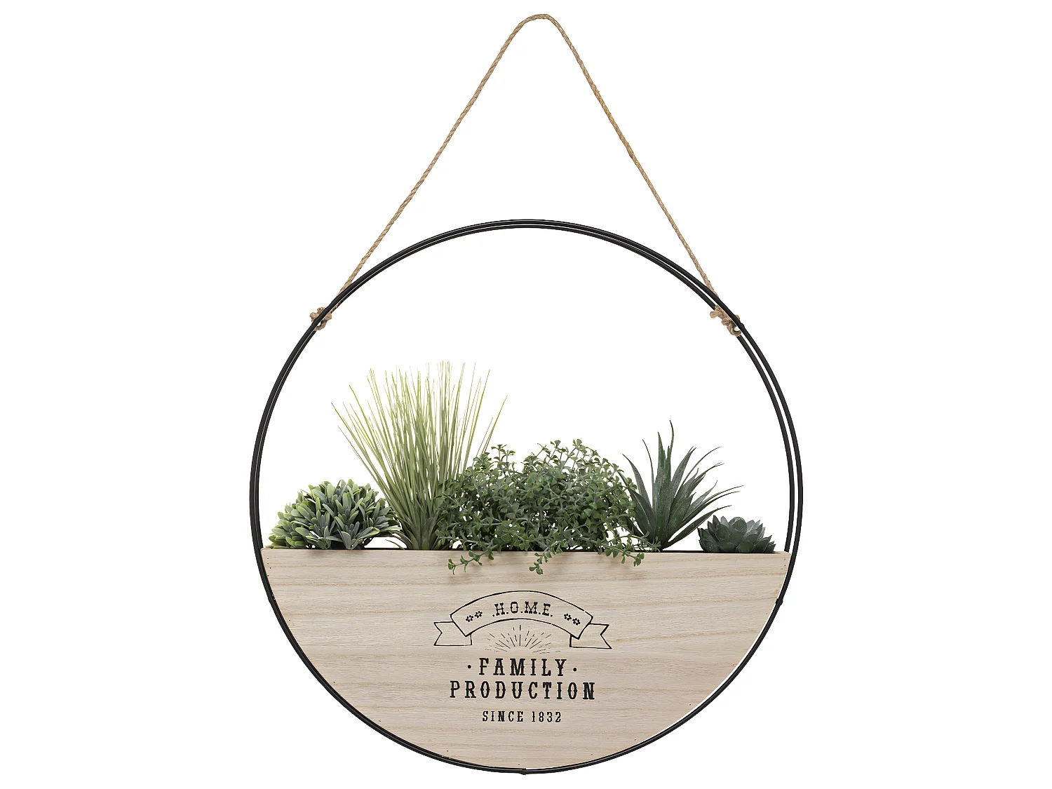 Plantes vertes artificielles dans Suspension en Bois et Métal